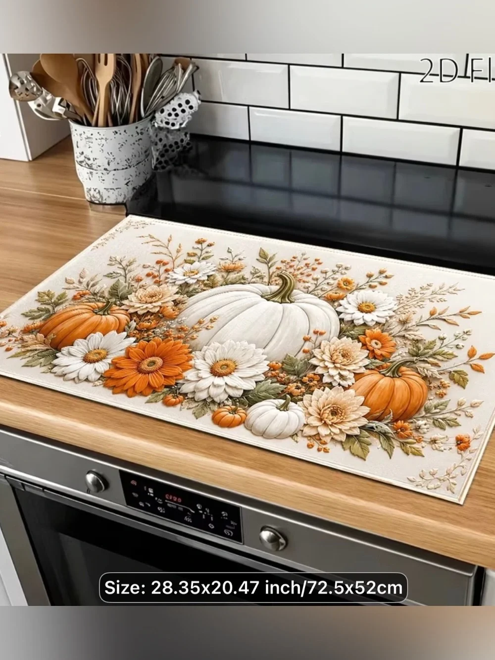 Autumn/Fall Pumpkin Floral Stove Top Protector-Orange/White Size-28.35x20.4 NIB